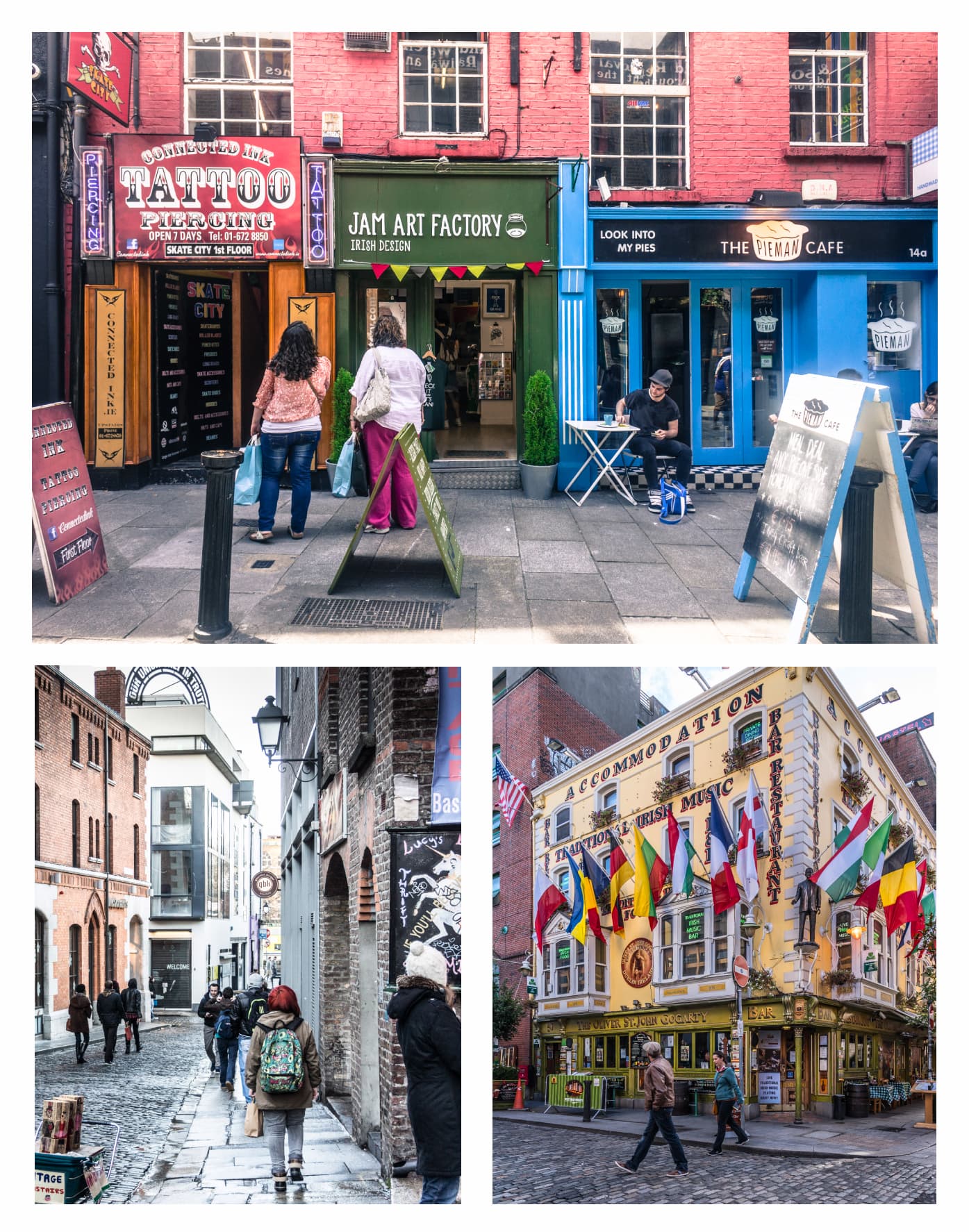 Temple Bar: the cobbles by day, before the night takes it